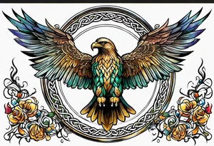Feminine celtic Eagle with wings spread upwards tattoo idea