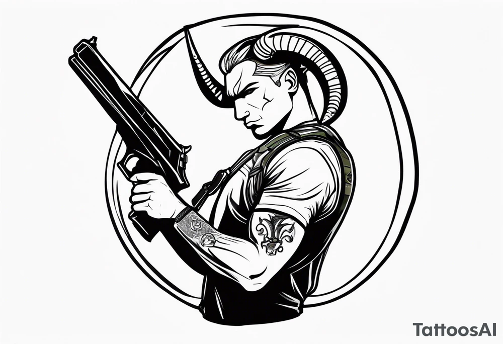 capricorn man with gun tattoo idea