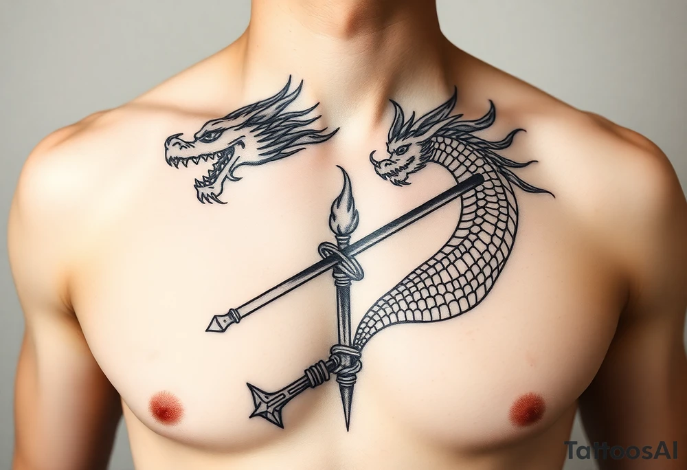 Flow dragon staff fire on the chest tattoo idea