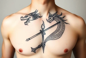 Flow dragon staff fire on the chest tattoo idea