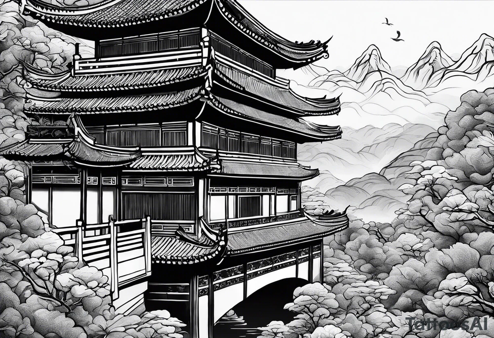 Chinese wall, realistic, art, sideview, highlight tattoo idea