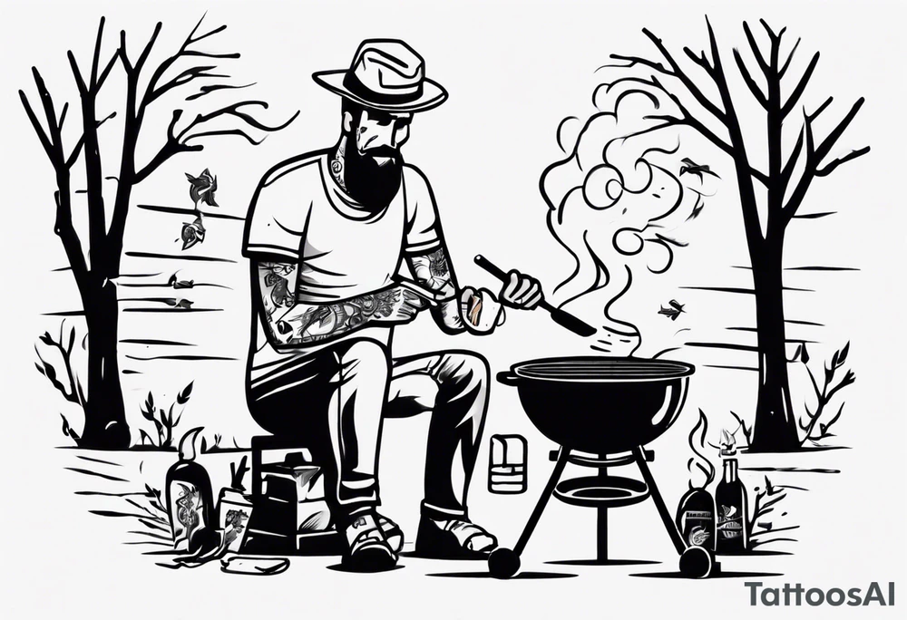 Father and son spending time grilling outside tattoo idea