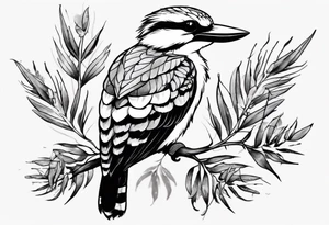 Small kookaburra sitting on wattle leaves tattoo idea