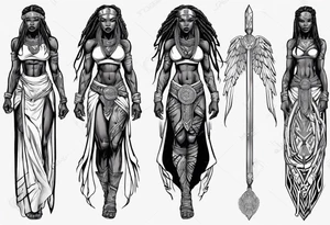 African female Viking warrior full body angelic
slim long face long braided hair descending from heaven tattoo idea