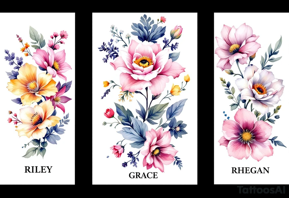 March, July, January birth month flowers. Riley, Grace, Rhegan tattoo idea