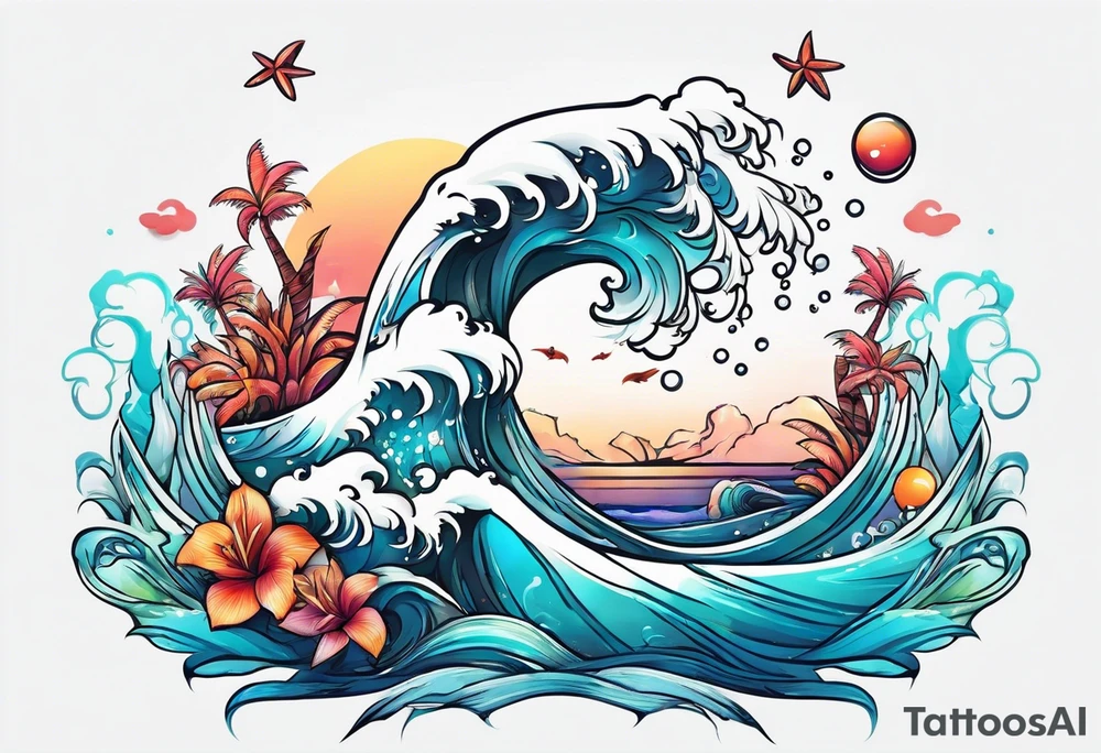 Animal cute , ocean, palm tattoo idea