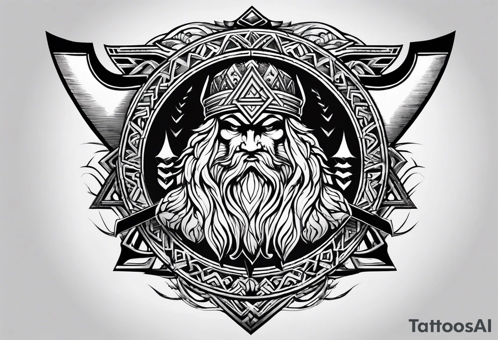 Valhalla sword shield axe Valknut tattoo idea