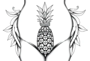 Pubic area vagina and anus using a  pineapple with diamonds, magestic, crown, tattoo idea