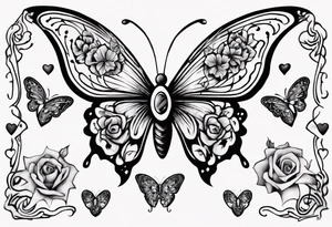 Butterfly with hearts, Layla Jones and 4ever and always designed in the wings tattoo idea
