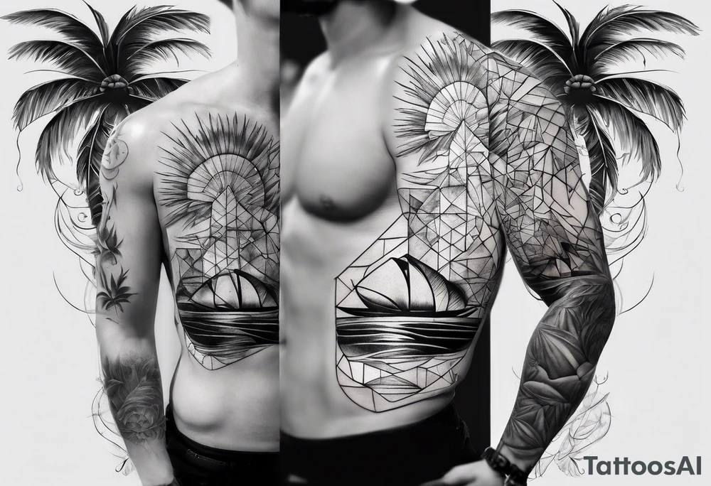 Two separate pieces about the size of a palm, one for day and one for night placed on each side of the chest on a man tattoo idea