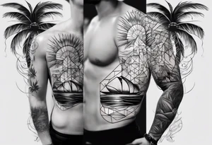 Two separate pieces about the size of a palm, one for day and one for night placed on each side of the chest on a man tattoo idea