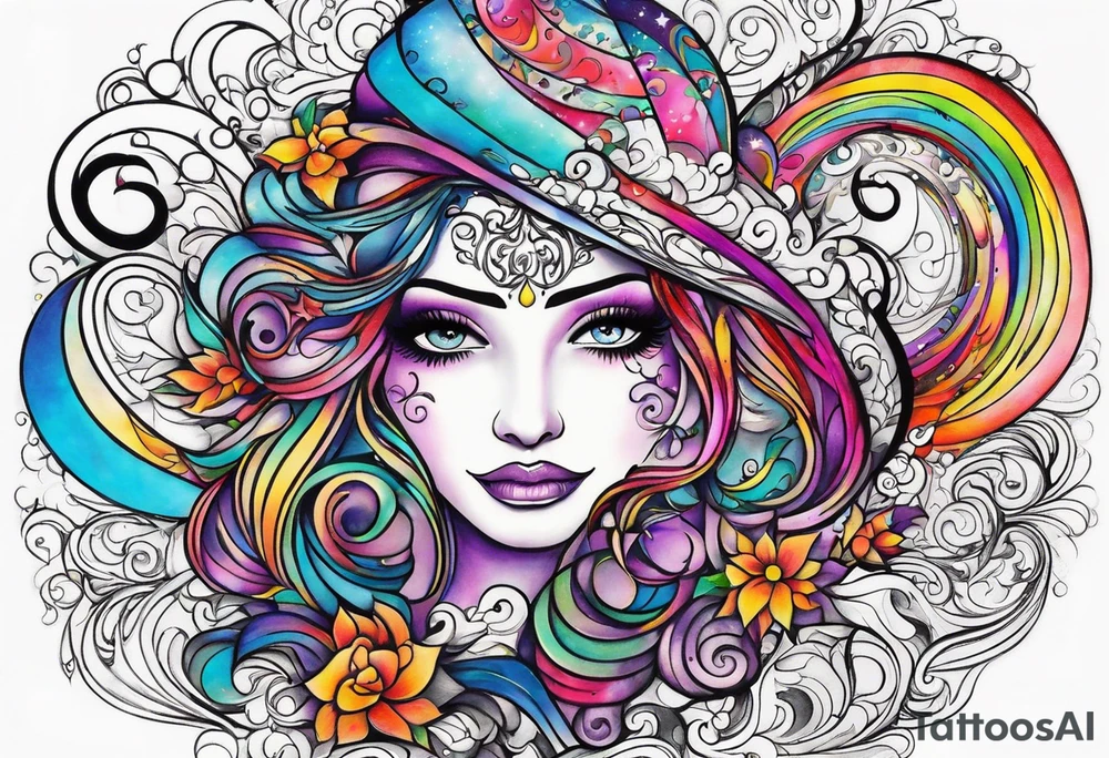 Books with sparkles and swirls tattoo idea