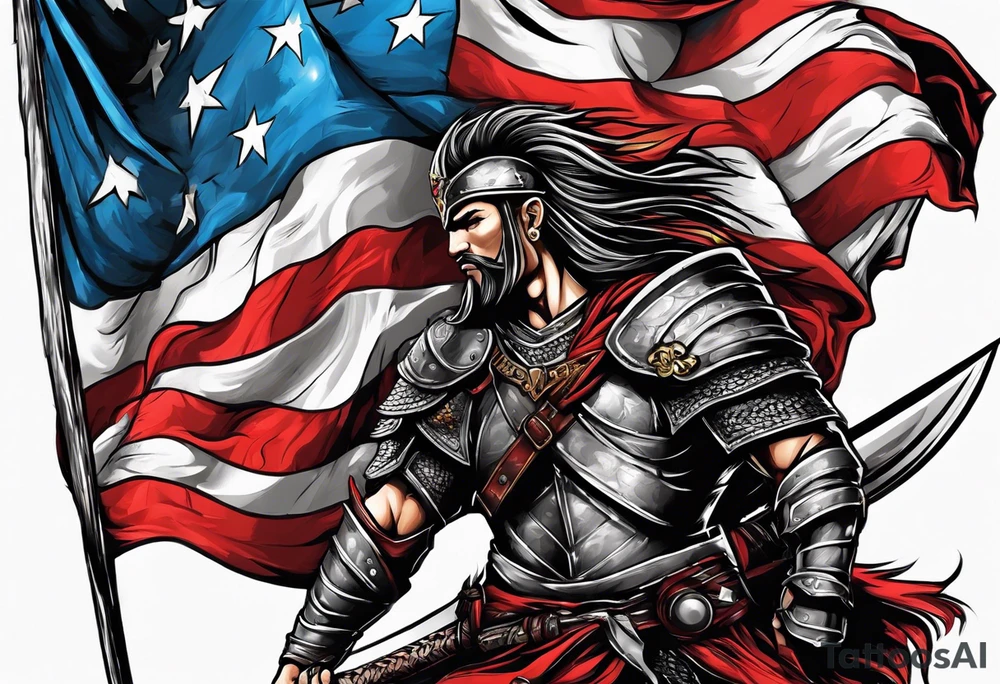 The warrior is holding the flag of Georgia tattoo idea
