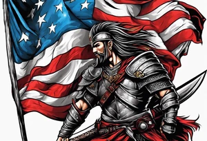 The warrior is holding the flag of Georgia tattoo idea