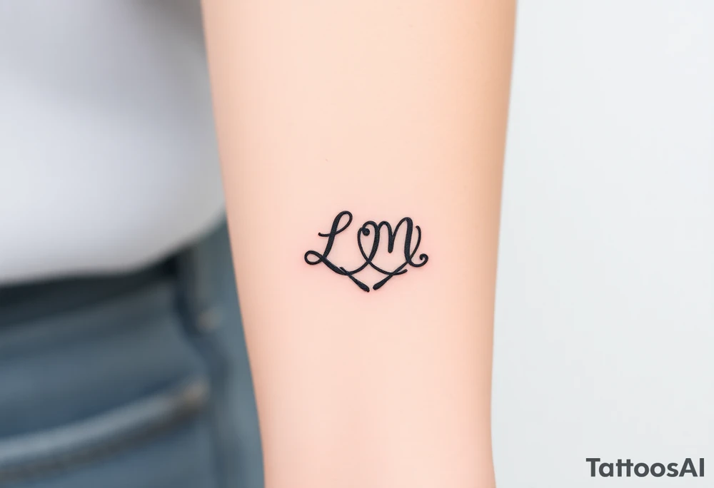 wedding ring with initials L and M and hearts tattoo idea