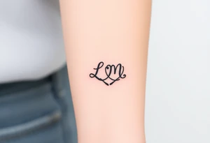 wedding ring with initials L and M and hearts tattoo idea