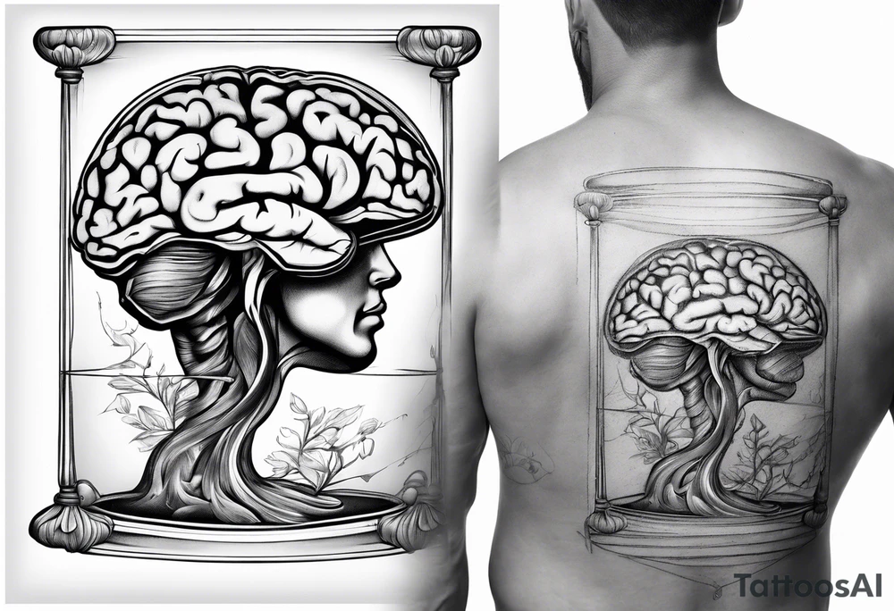 Human anatomical brain in a median sagittal section inside hourglass for man tattoo idea Human anatomical brain in a median sagittal section inside hourglass for man tattoo idea