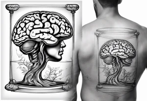 Human anatomical brain in a median sagittal section inside hourglass for man tattoo idea