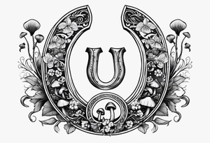horseshoe, with mushrooms and magic vibes, with "lucky" written on the horseshoe tattoo idea
