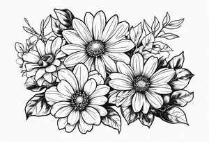 Daisy, rose, holly flower bouquet tattoo idea
