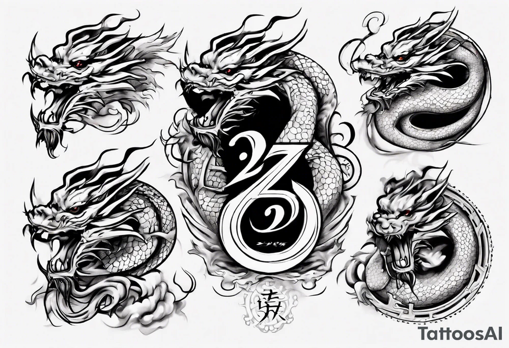 Number 24 with a Chinese dragon around it tattoo idea