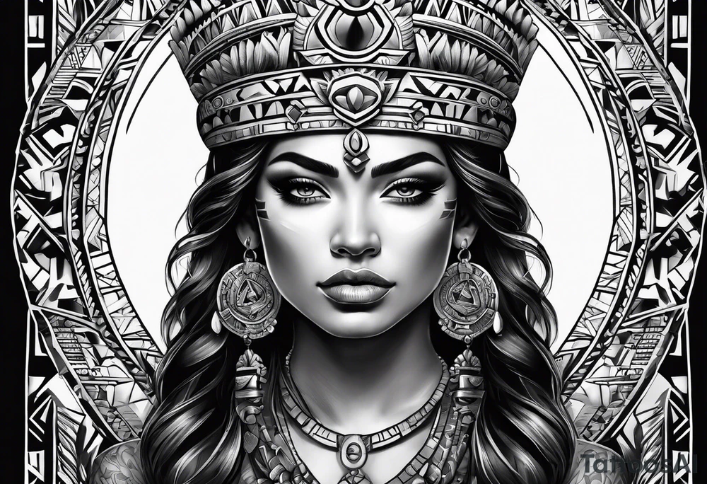 Realism Aztec princess portrait tattoo idea