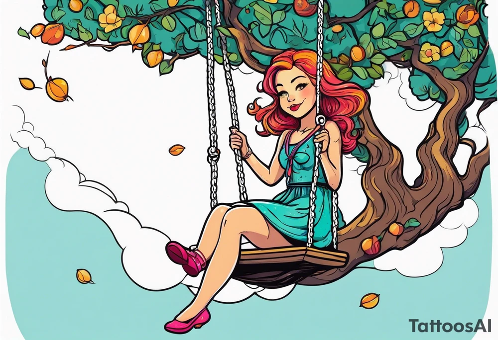 Wollow tree. Girl on a swing. tattoo idea