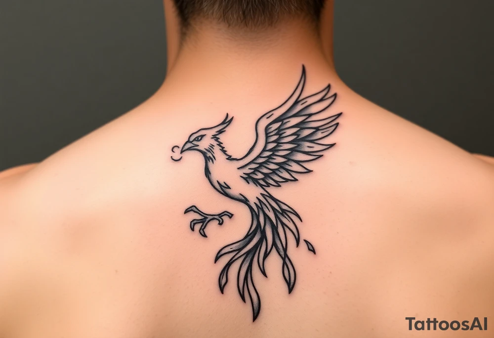 magnificent phoenix rising from golden flames with trailing embers tattoo idea