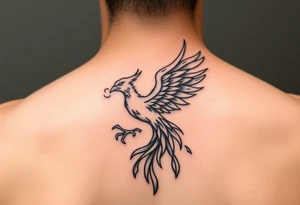 magnificent phoenix rising from golden flames with trailing embers tattoo idea