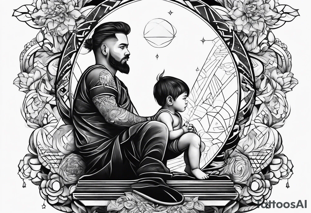 Monn with a child sitting on it tattoo idea