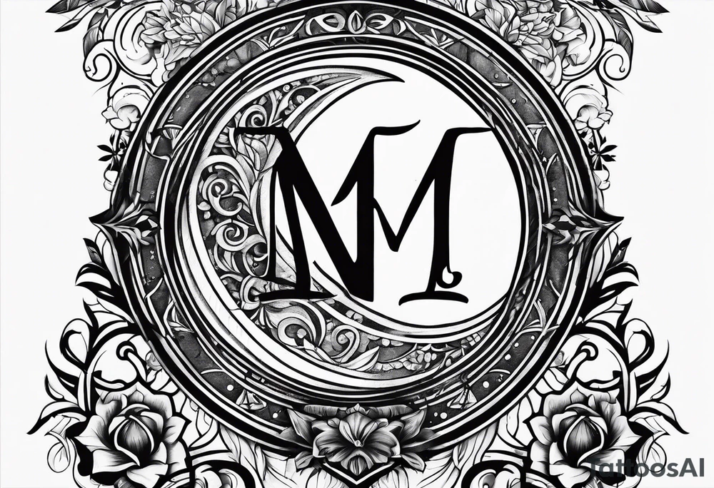 Moon and letter M tattoo idea