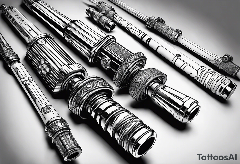 Sketch of 2 lightsaber hilts, including the phrase "May the 4th" tattoo idea