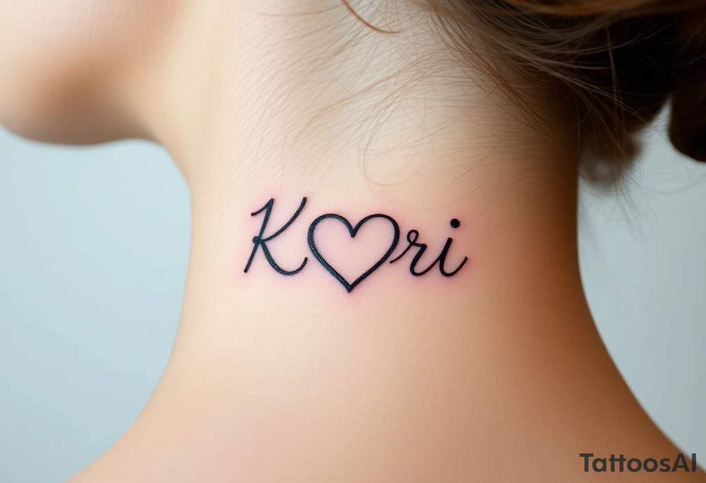 The word “Kari” with heart within K tattoo idea