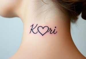 The word “Kari” with heart within K tattoo idea