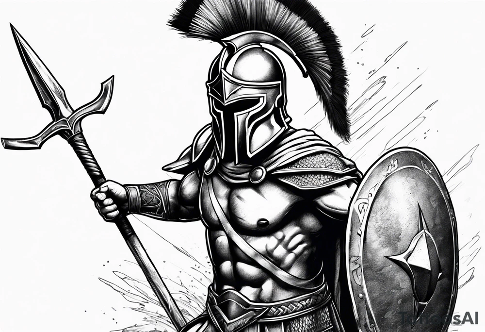 Spartan warrior holding a spear pointing at enemy tattoo idea