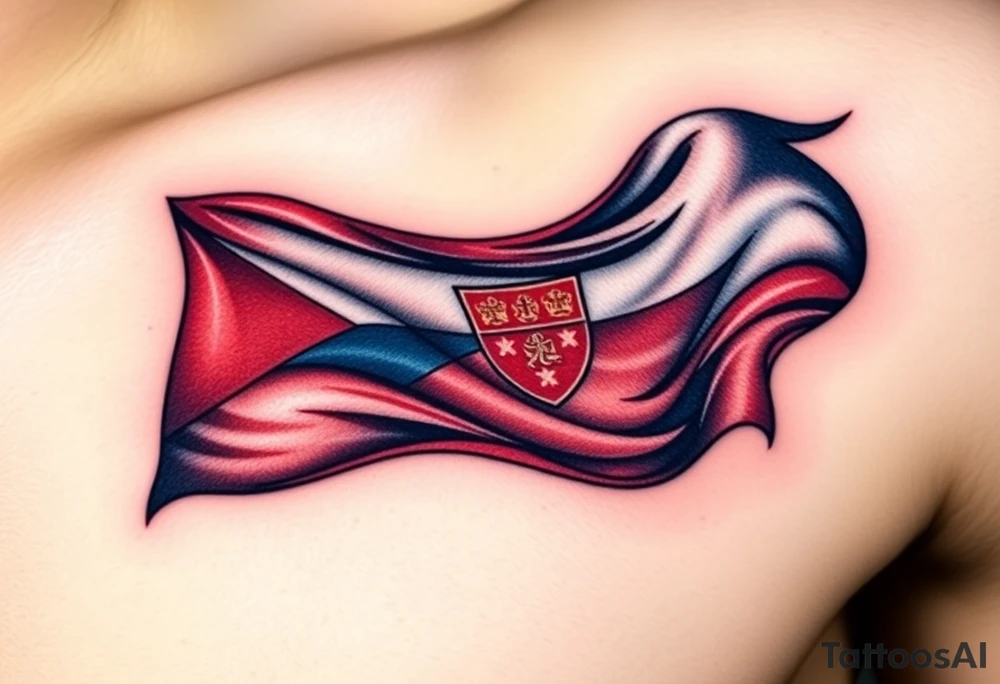A waving Czech flag with realistic fabric texture tattoo idea