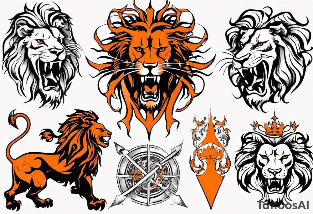 Rampant Lion using black and orange tattoo idea