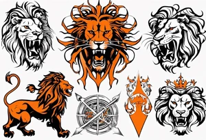 Rampant Lion using black and orange tattoo idea