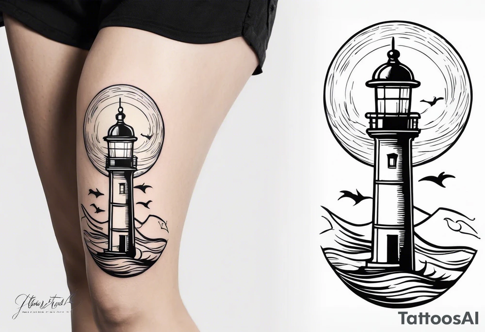 farol em meio ao oceano com luz acesa tattoo idea