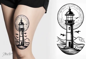 farol em meio ao oceano com luz acesa tattoo idea