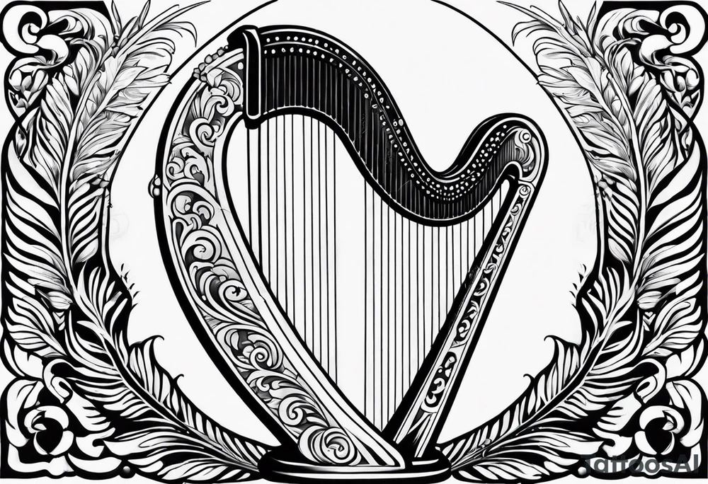 Irish harp with the New Zealand Silver Fern tattoo idea