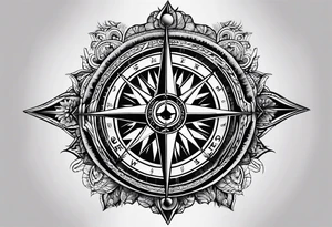 A arm tattoo that consists of a compass, the words seek peace and pursue it, tattoo idea