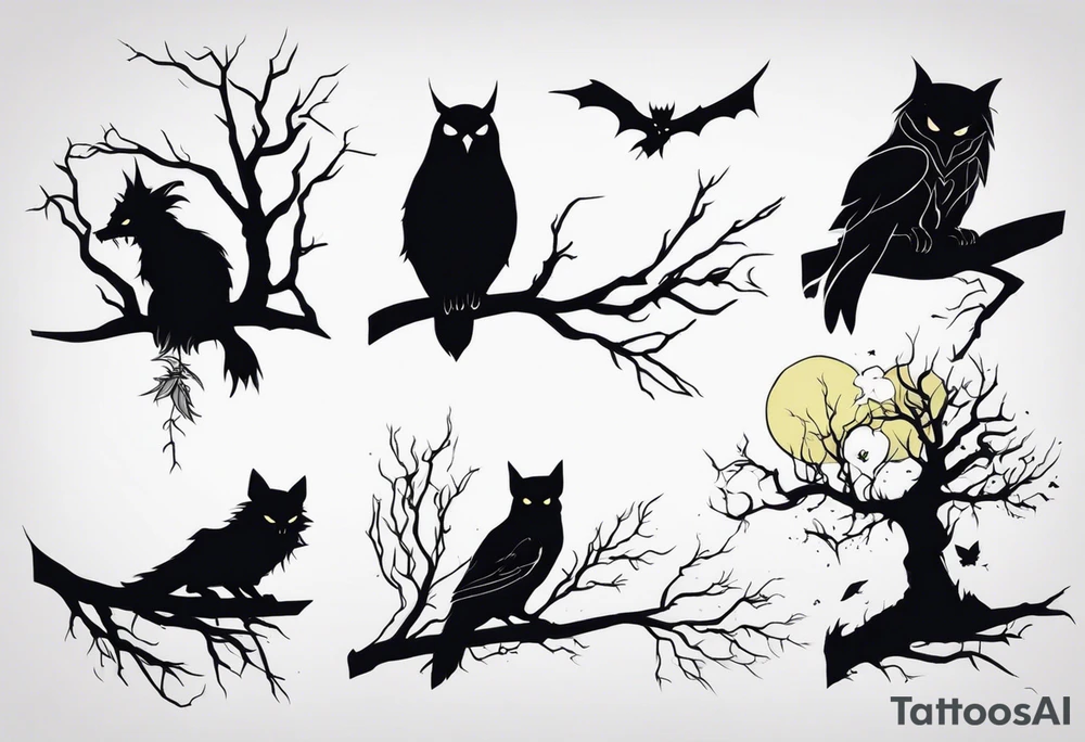 dark, undead creatures sitting on a branch of a tree tattoo idea dark, undead creatures sitting on a branch of a tree tattoo idea