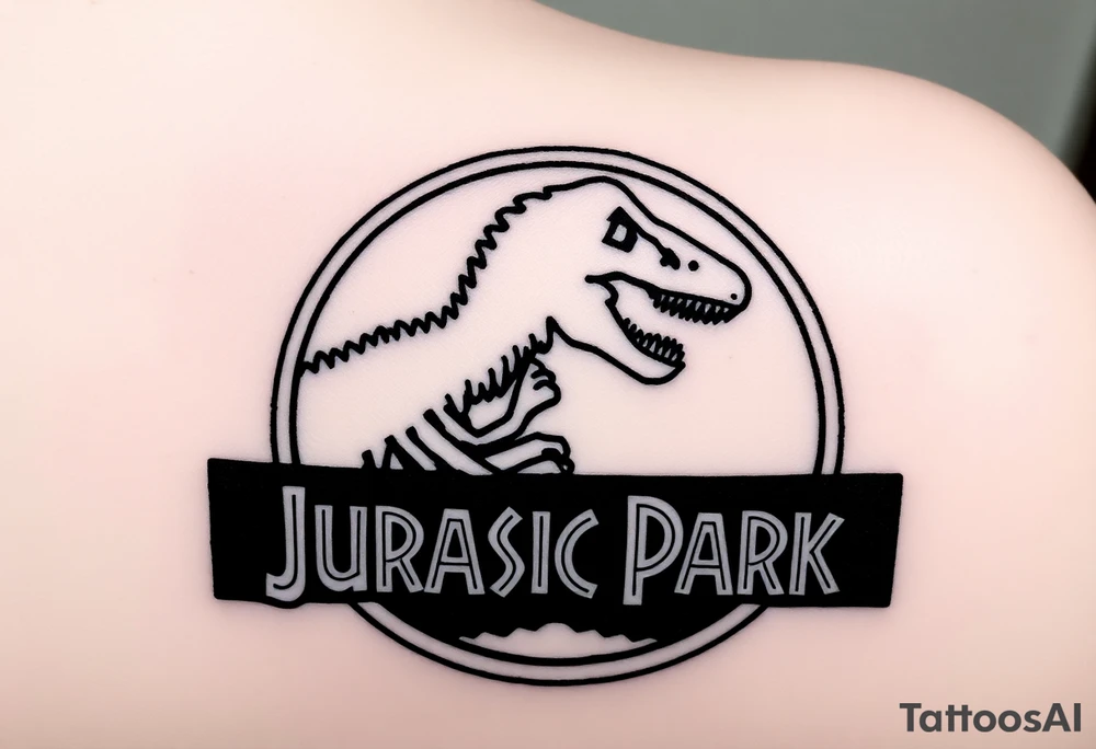 Jurassic Park logo with the dinosaur holding a stick  but without the words Jurassic Park. tattoo idea