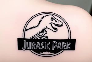 Jurassic Park logo with the dinosaur holding a stick  but without the words Jurassic Park. tattoo idea