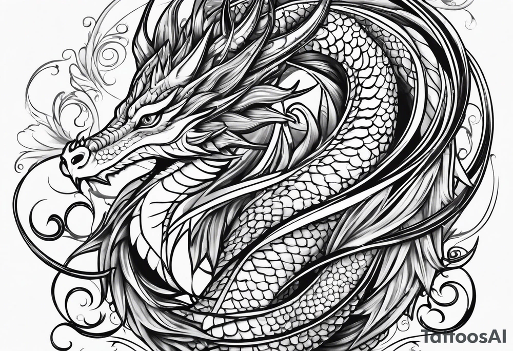Long dragon long swirly tail girly tattoo idea