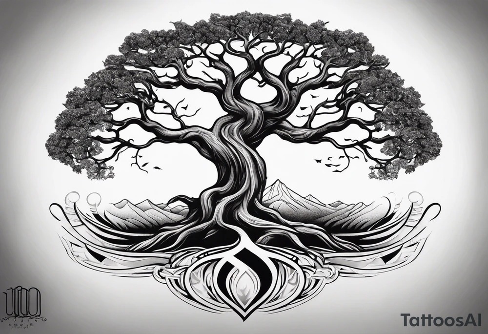minimalistic Yggdrasil tree with no leaves tattoo idea
