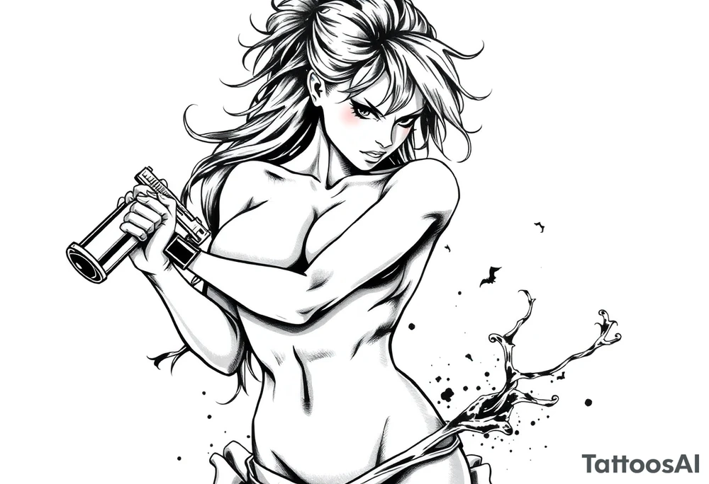 naked girl with gun, angry tattoo idea