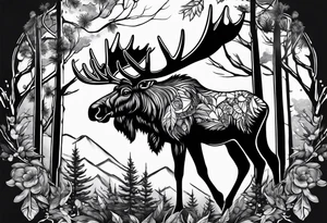 a psychedelic moose in the forest tattoo idea