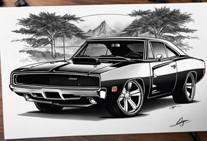 2020 Black Dodge charger tattoo idea